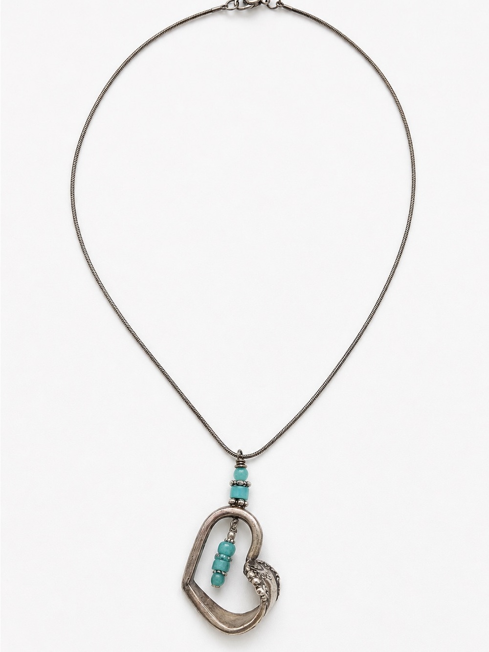 Silver-Tone Abstract Pendant Necklace with Turquoise Beads